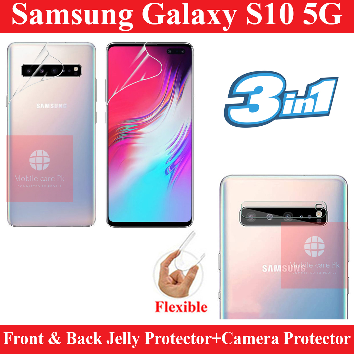 Samsung Galaxy S10 5G Front & Back Hydrogel Soft Film jell Protector Sheet + Camera Glass Protector Fiber Glass For Samsung Galaxy S10 5G. 