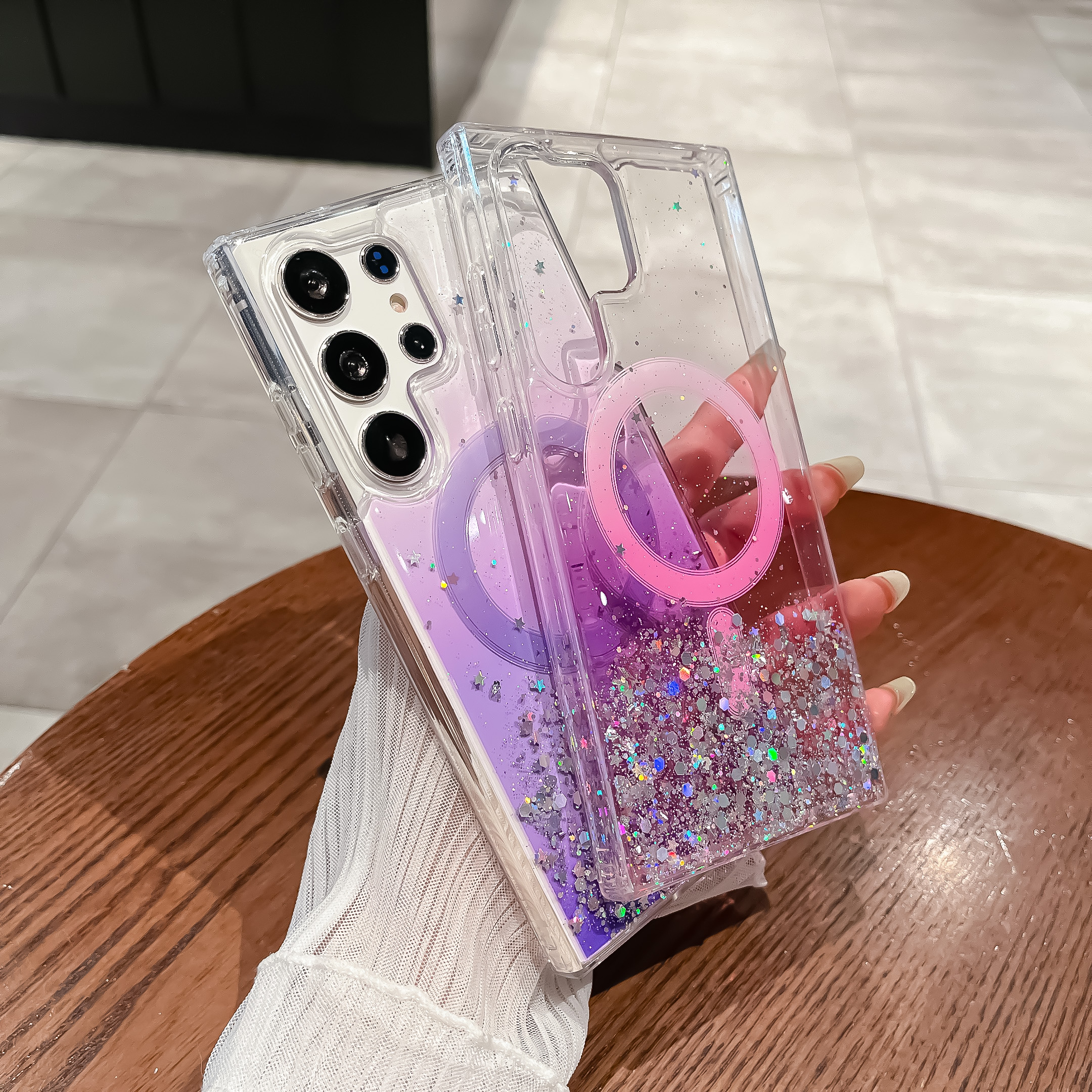 Sroof%20Case%20For%20Samsung%20Galaxy%20S22%20Plus%20S22%20Ultra%20S23%20Plus%20S23%20Ultra%20S23%20FE%20S24%20Plus%20S24%20Ultra%20S25%20Plus%20S25%20Ultra%20New%202-in-1%20Acrylic%20CD%20Gradient%20Glitter%20Drip%20Magnetic%20Phone%20Case%20Back%20Cover%20-%20Image%202