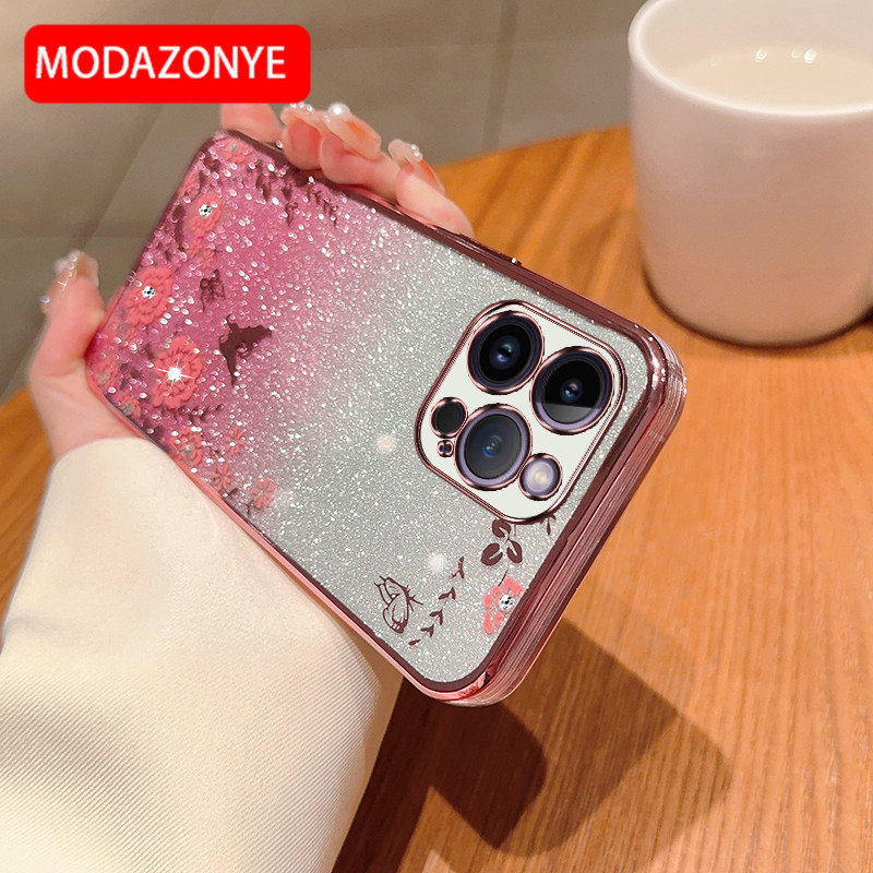 For iPhone 14 Pro Max Phone Case Glitter Bling Flower butterfly Soft Protective Back Cover For iPhone 14 Pro Max Case Girls
