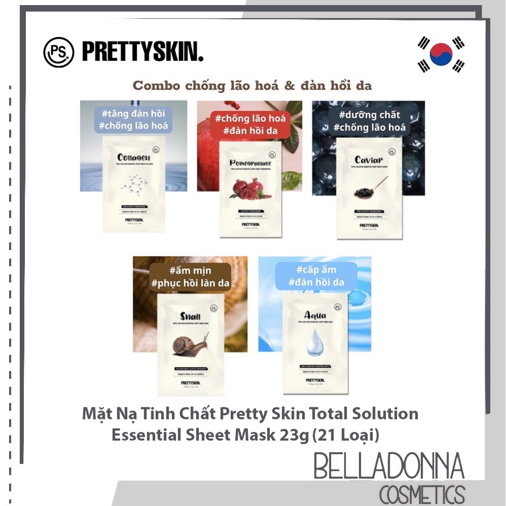 Mặt Nạ Tinh Chất Pretty Skin Total Solution Essential Sheet Mask 23g (21 Loại)