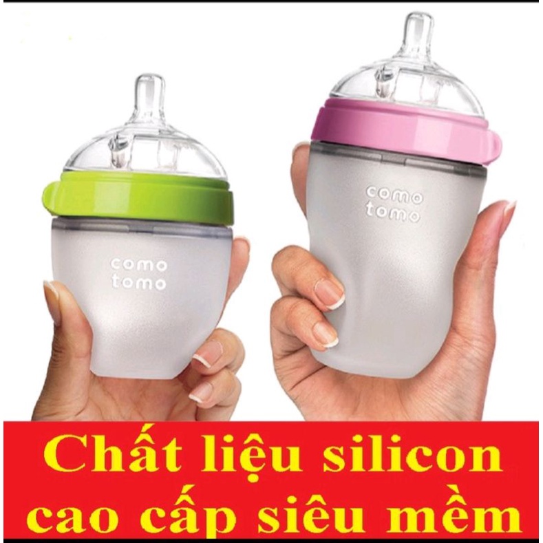 [CAM KẾT CHÍNH HÃNG] Bình sữa Comotomo 150ml/250ml đi kèm núm Silicon siêu mềm