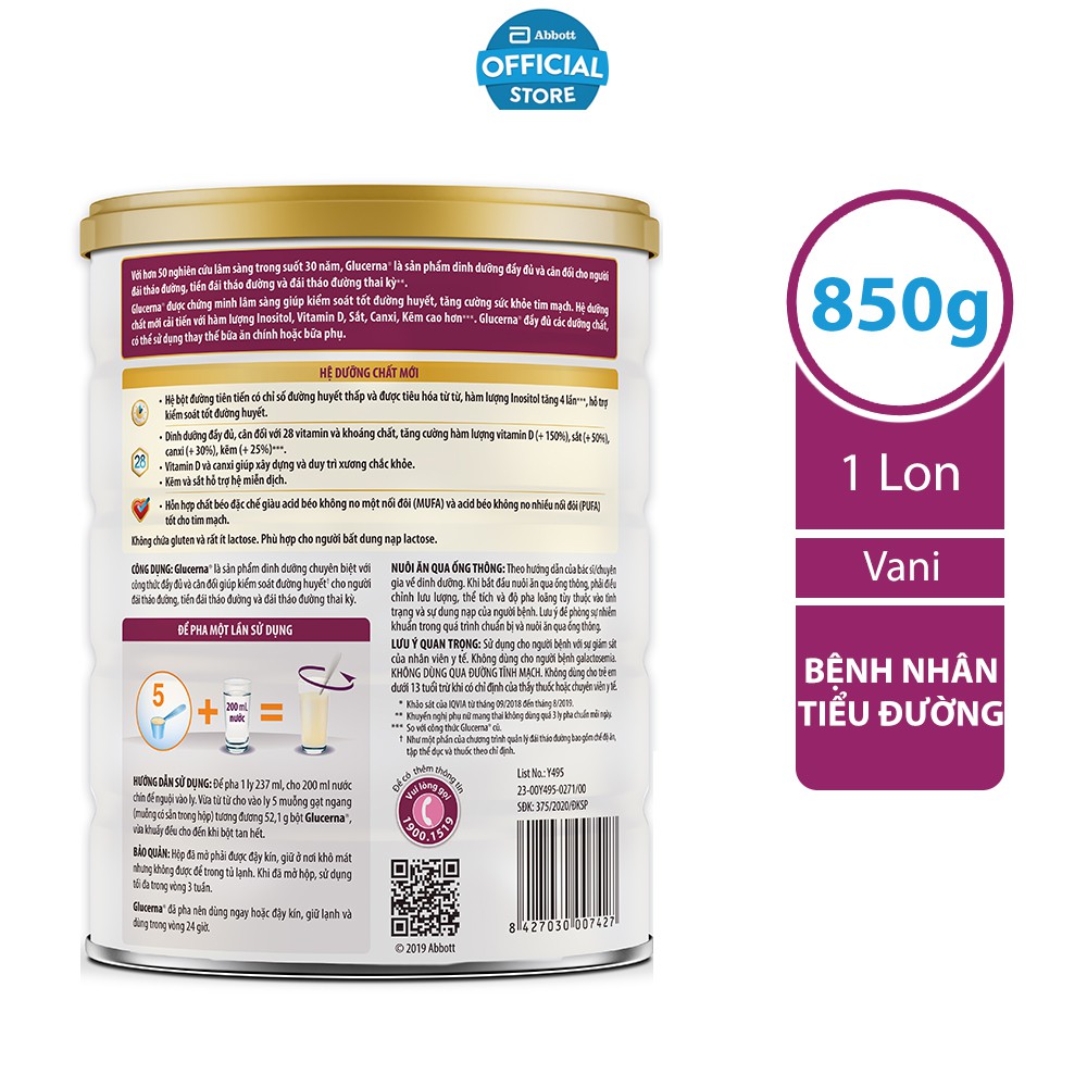 Sữa bột dành cho người bị tiểu đường Glucerna 800g