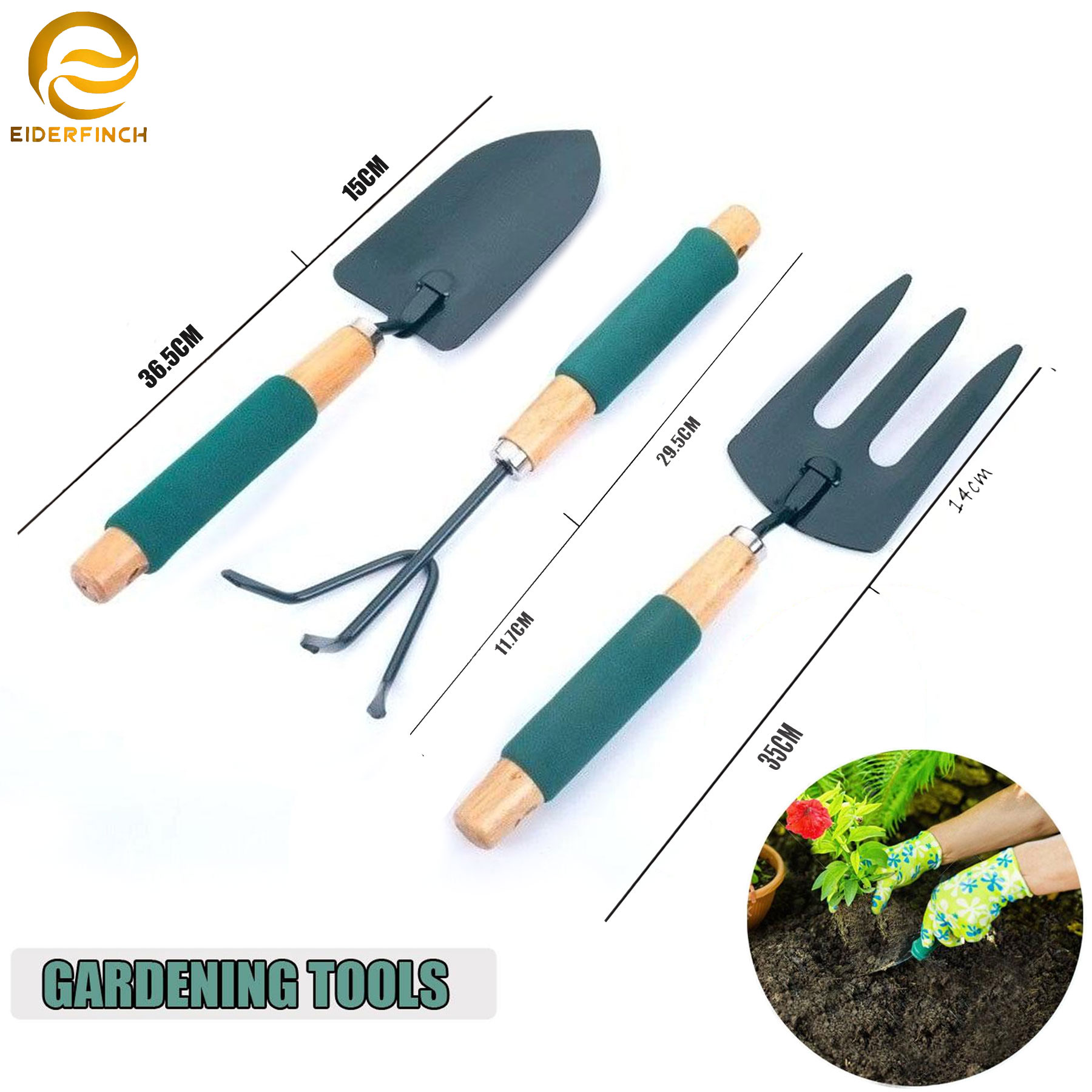 EIDERFINCH 3PCS Set Gardening Tools Wooden Handle | Lazada PH