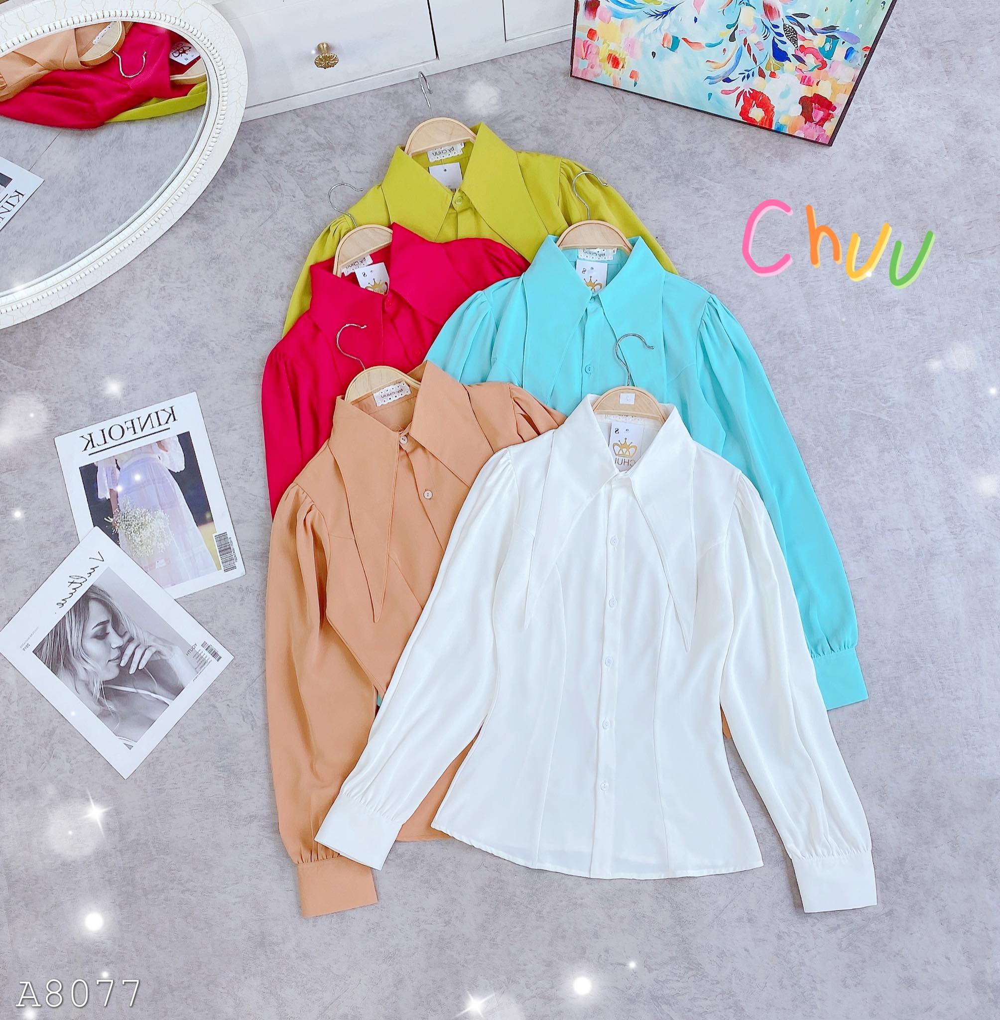 Áo sơ mi nữ tay phồng công sở cổ nhọn CHUU A8077