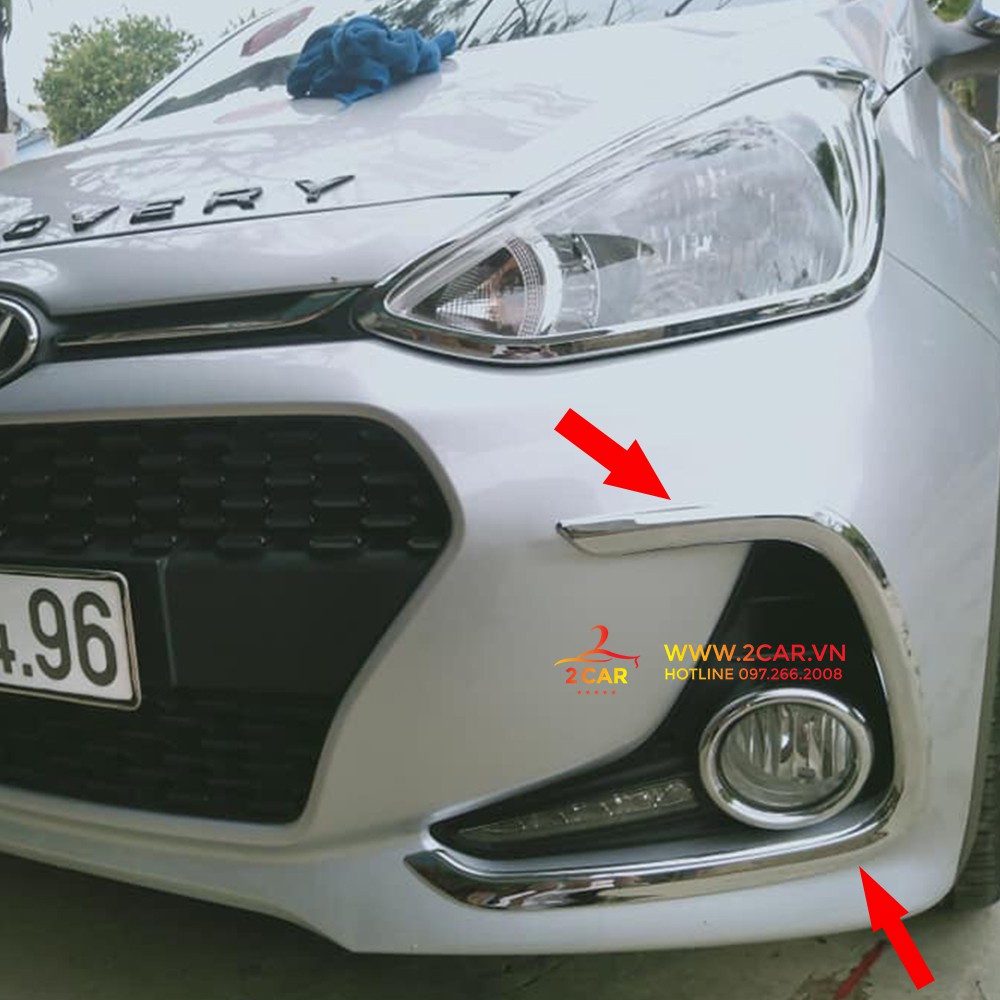 Ốp viền đèn gầm trước, sau xe hyundai i10 hatchback 2017 2018 2019 2020, mạ crom cao cấp