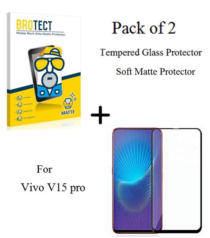 Vivo V15 Pro Full Black 9D|5D|6D|10D|11D|21D Tempered Glass Screen Protector Full Glue Edge To Edge + Back Matte Protector Soft Skin Sheet Soft Film Protection  For Vivo V15 Pro. 