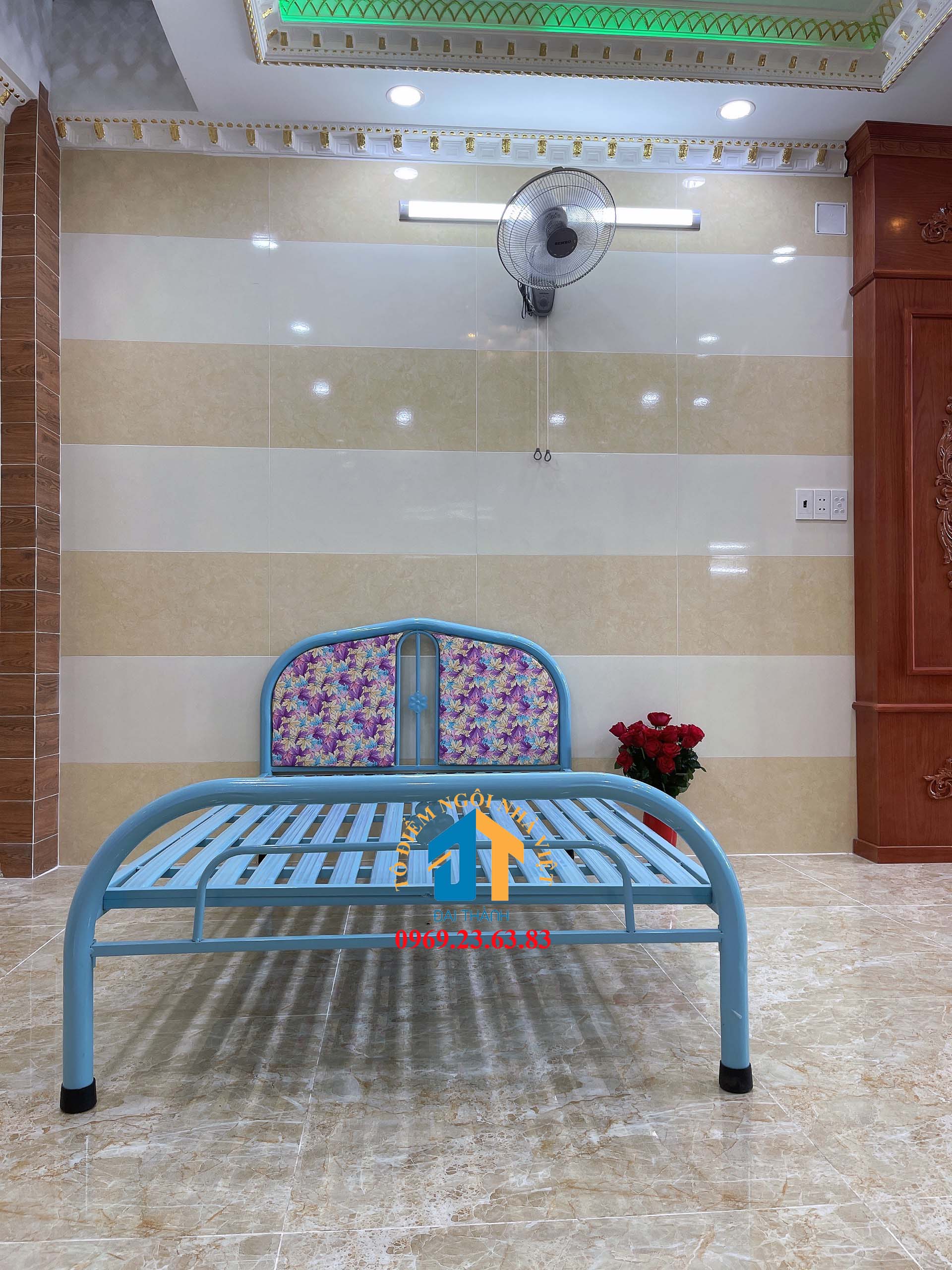 Giường sắt kích thước ngang 0,8M dài 2M – GS381 mẫu đơn giản, tiện dụng, dễ dàng tháo ráp di chuyển.