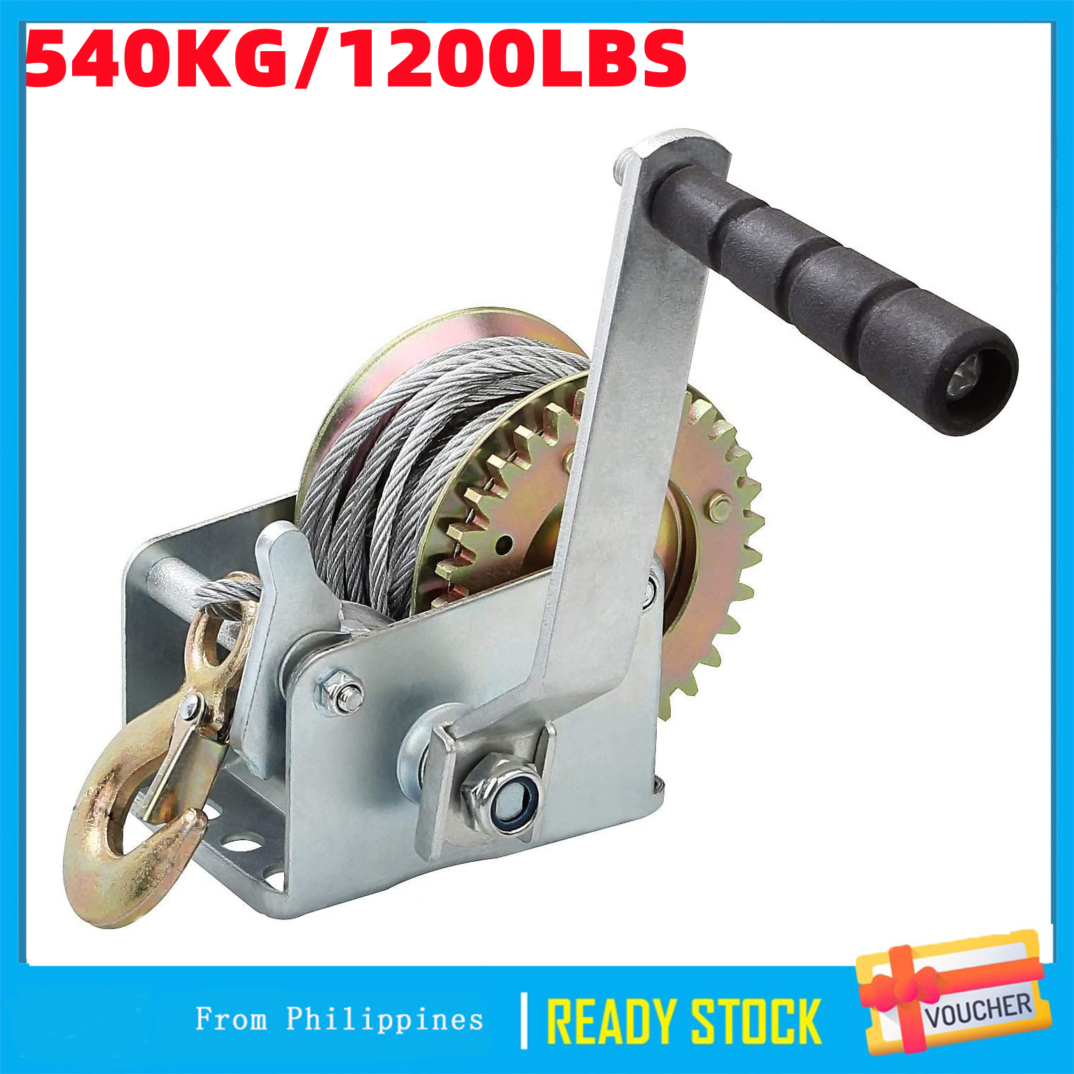 Smooth Action 1200LBS with 10m Steel Wire Rope Boat Trailer Heavy Duty Hand Winch Puller Hand Crank Gear Winch 