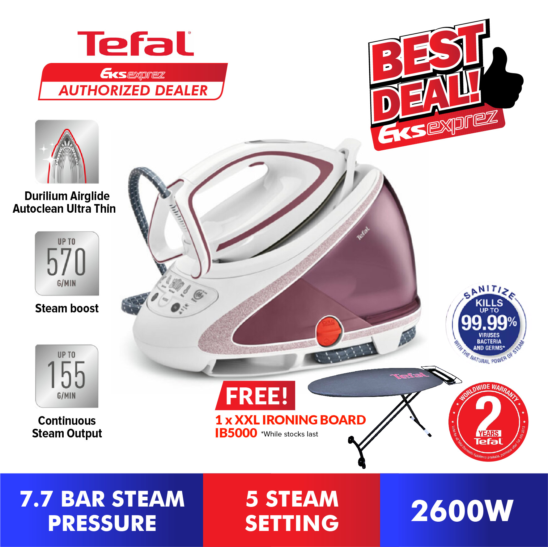 Tefal Steam Station Pro Express Care Steam Generator Iron + FREE