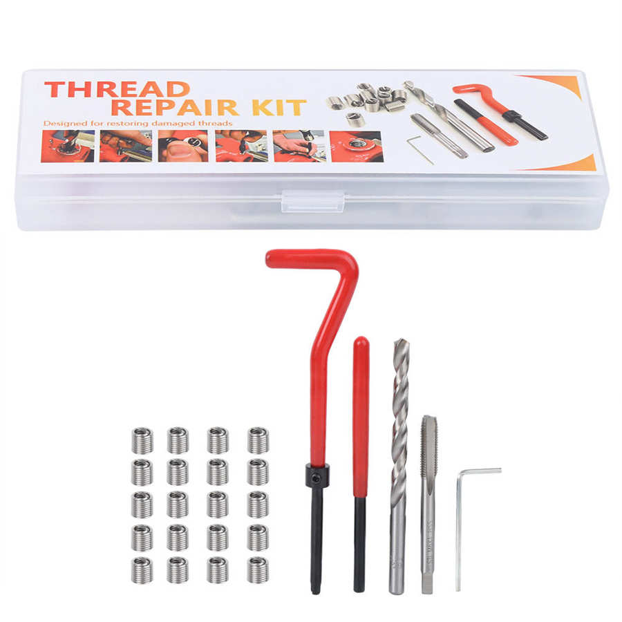 【StyleVoyager】25Pcs Thread Repair Insert Kit with Transparent Plastic Box for Processing Machinery M3 M4 M5 M6 M7 M8 M10 M12 M14. 