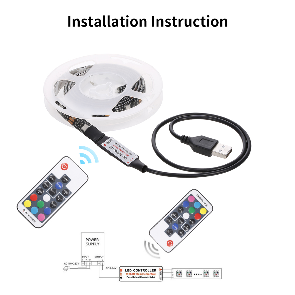 【InnovateWorld】1/2M LED Computer Case Strip Flexible RGB Lamp Tape Diode 5V Desk Screen TV Background Lighting USB Powered Remote Control. 