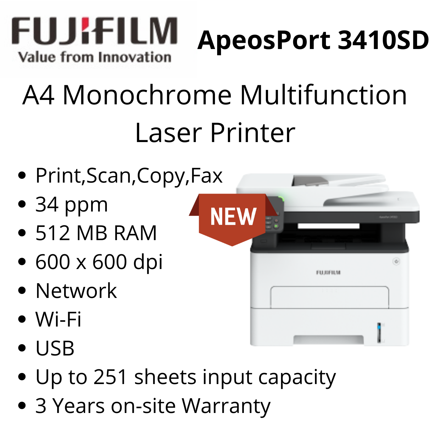 NEW MODEL} Fujifilm formerly Fuji Xerox, ApeosPort 3410SD A4