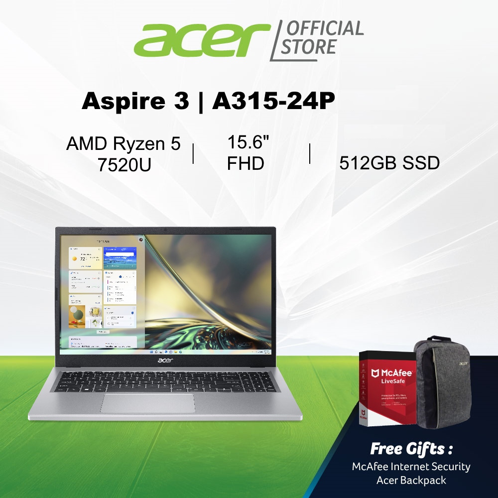 [New 2023 Model] Acer Aspire 3 A315-24P-R5J4/R5WD(Silver) 15.6-inch FHD Display Laptop with 8GB RAM and 512GB SSD Storage.45501