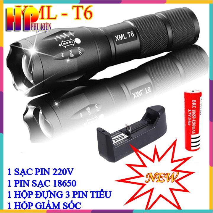 Đèn pin siêu sáng xml-t6, đèn pin police t6