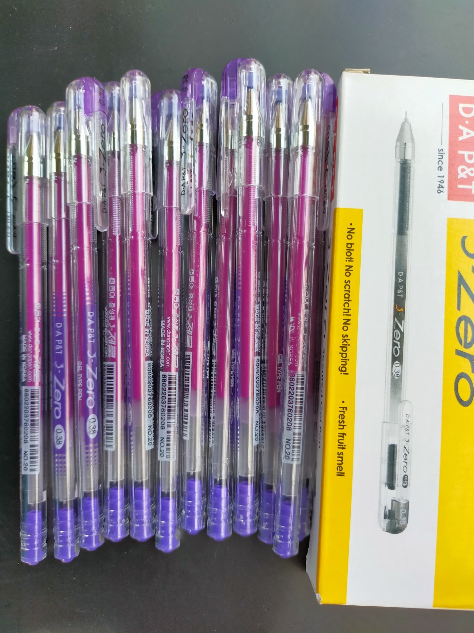 Combo 4 cây bút 3-Zero Hàn Quốc (mực xanh, tím)