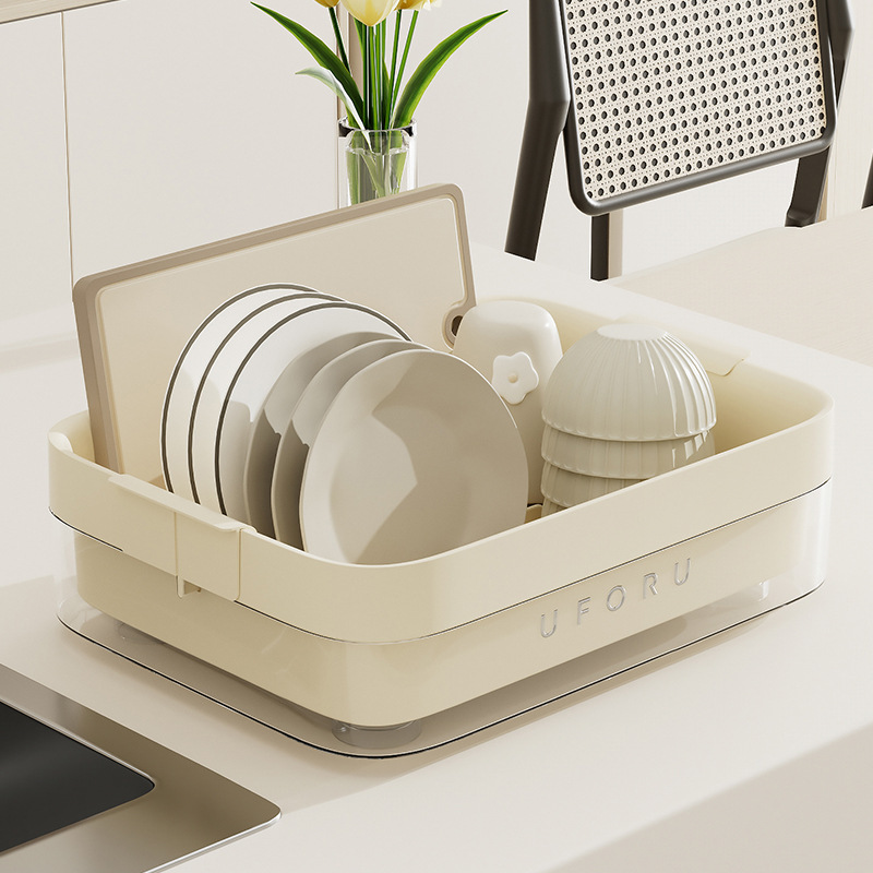 Household multi-functional drain bowl rack Large capacity kitchen bowl storage rack with cover dust-proof plastic drain rack