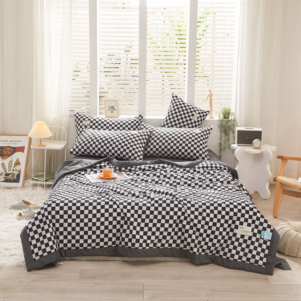 Bộ chăn ga gối cotton tici kẻ chăn chần M2T Bedding - chăn mền chần bông mỏng, ga giường và 2 vỏ gối - miễn phí bo chun drap đủ kích thước trải nệm 1m, 1m2, 1m4, 1m6, 1m8, 2m2