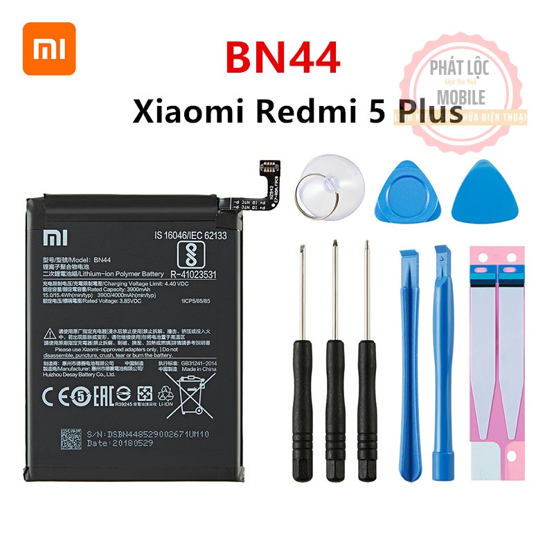Pin redmi 5 plus zin, mã pin bn44, pin xiaomi redmi 5 plus dung lượng 4000mah, pin zin công ty bảo hành 6 tháng, tặng kèm bộ tua vít mở máy