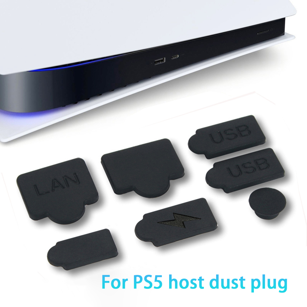 Abaaba 7Pcs Black Silicone Dust Plugs Set USB HDM Interface Anti-dust Cover Dustproof Plug for PS5 Game Console Accessories Parts
