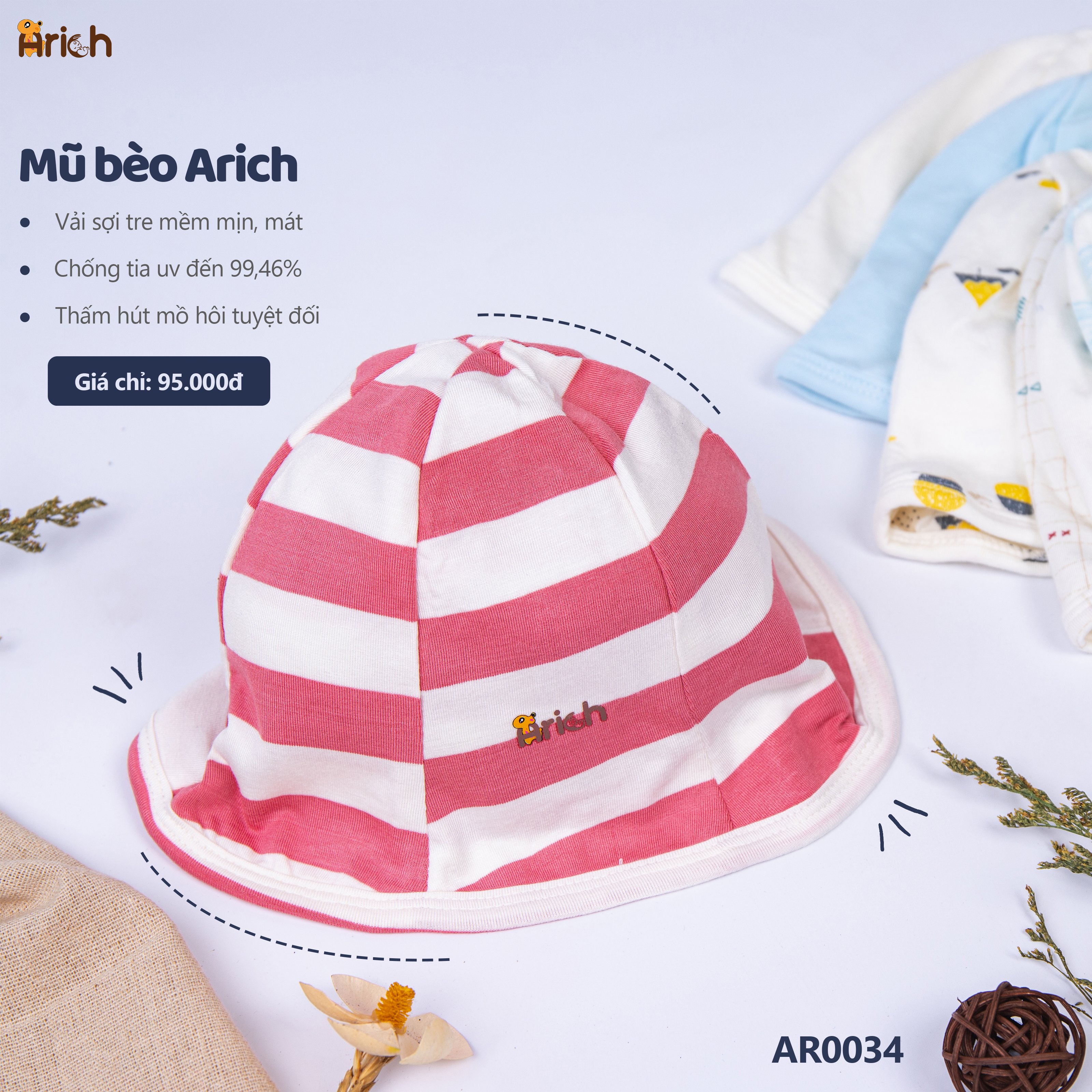 Mũ/ Nón em bé vải Sợi tre SIZE LỚN