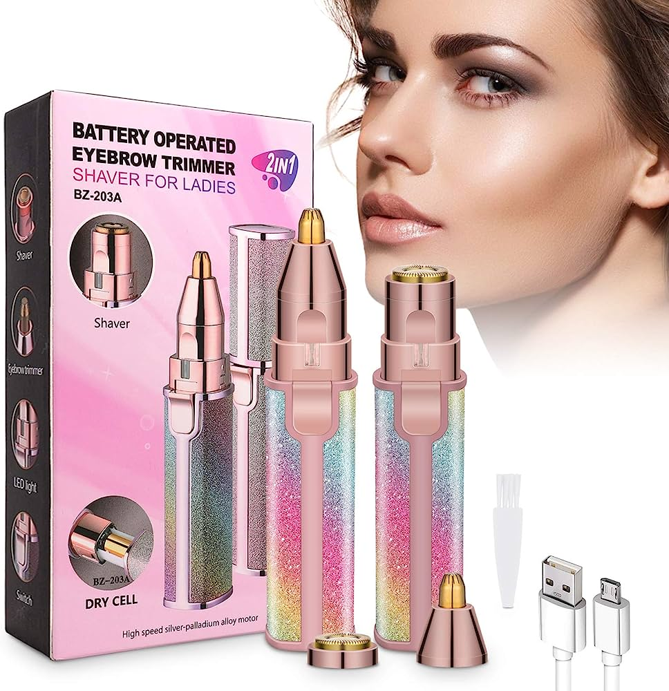 2 in 1 Eyebrow Trimmer & Face Hair Remover for Women wirh Light Rechargeable Waterproof Painless Facial Hair Removal for Lips Nose Face Body.