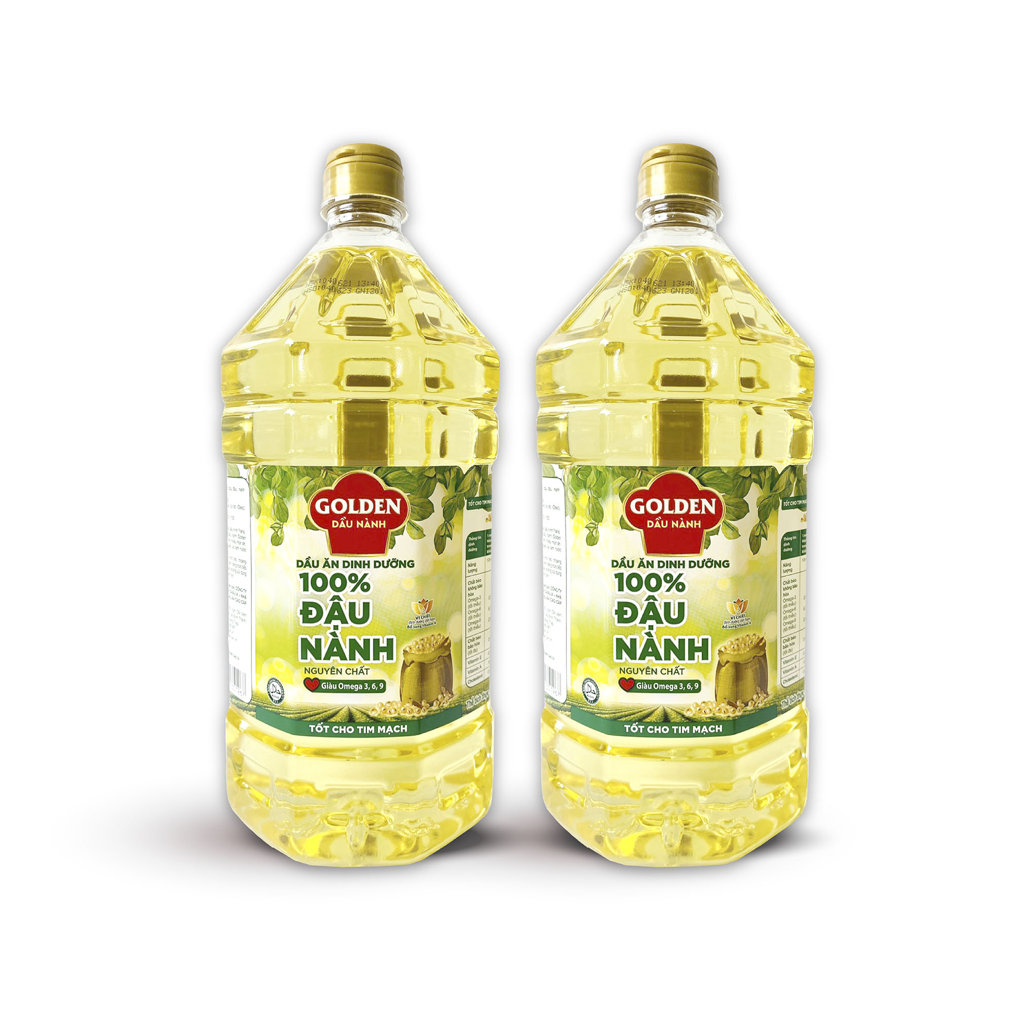 {Đơn 199k tặng hộp bơ -399k tặng vá gỗ}Combo 2 chai Dầu Đậu Nành cao cấp Golden 2 lít (2 lít/chai x 2 chai)