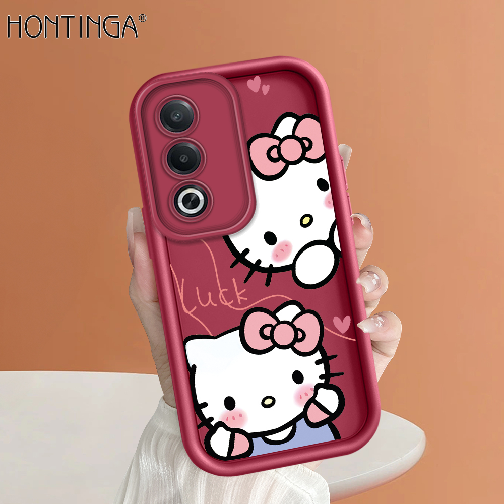 Hontinga for OPPO A3x 4G 5G A3 Pro Back Cover Cute Shy Hello Kitty Pattern Ladder Soft Camera Protection Rubber Phone Case for Girls.