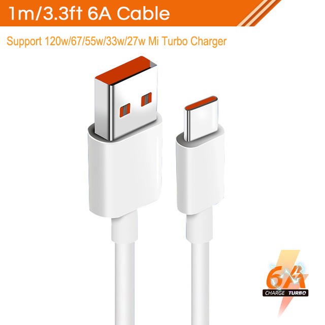 120W For Xiaomi Turbo Charger Cable 33w Fast Charging 6A For Mi