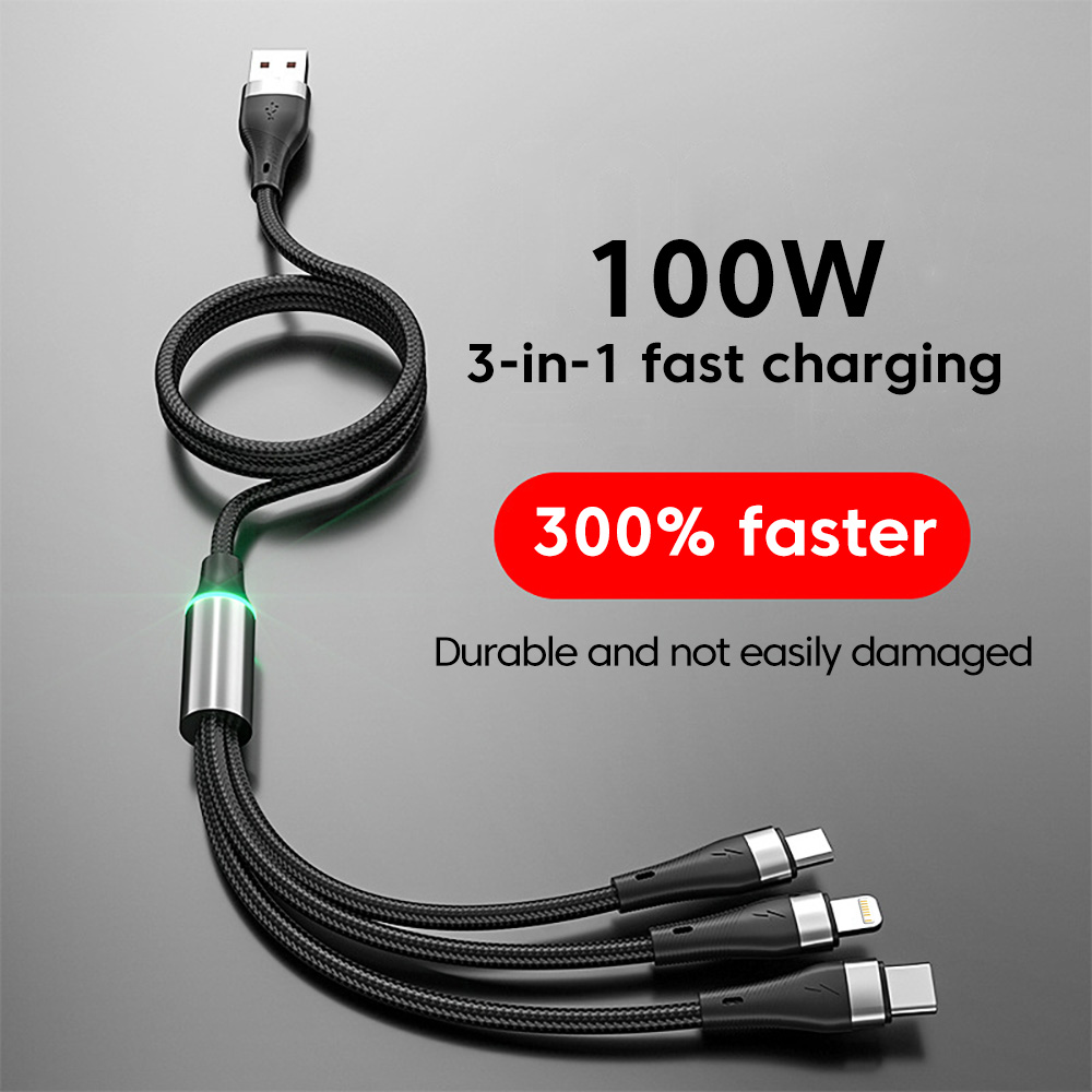Elough 100W 3 in 1 USB Fast Charging Cable For Iphone Haiwei 6A Type C Charging Data Cable Multi Port Micro USB Charging Wire