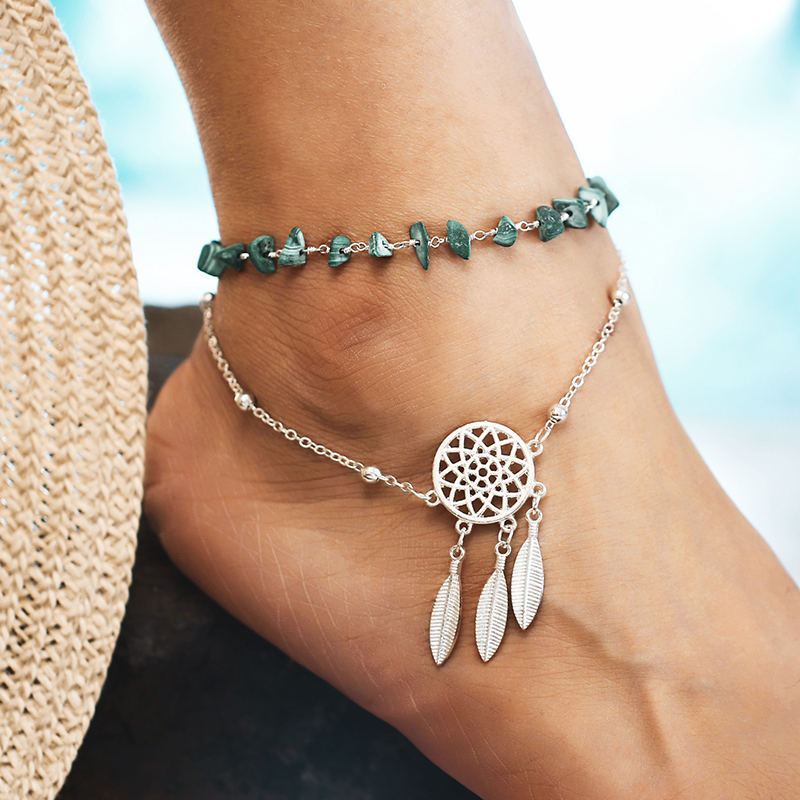 Trendy Anklet Green Dream Catcher On Foot Ankle Bracelets Girls