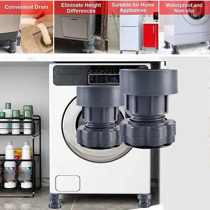 Adjustable Height Washing Machine Support Gray Adjustable Machine Support Anti Vibration Washing Machine Foot Pad, Washing Machine Rubber Feet Pad 4PCS