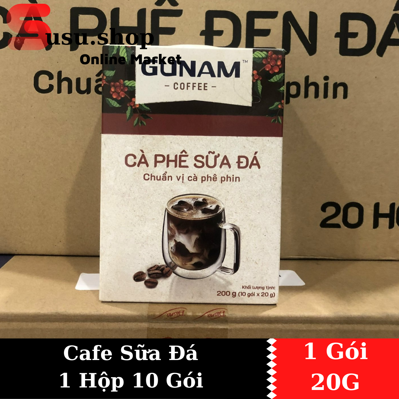Cà phê hòa tan GUNAM cà phê sữa đá (hộp 10 gói x 20g)