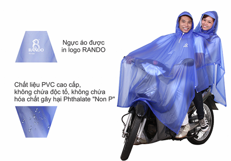 ÁO MƯA 2 NÓN TRONG MÀU (Giao màu ngẫu nhiên)
