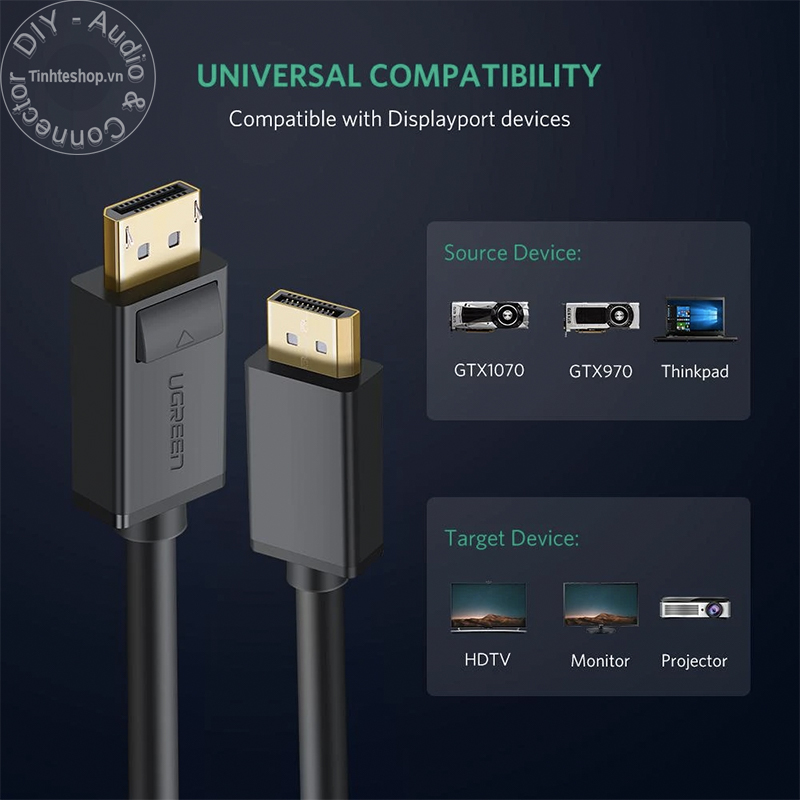 Cáp Displayport 1.2 4K60Hz Ugreen DP102 dài từ 1 mét đến 5 mét - Dây 2 đầu Displayport