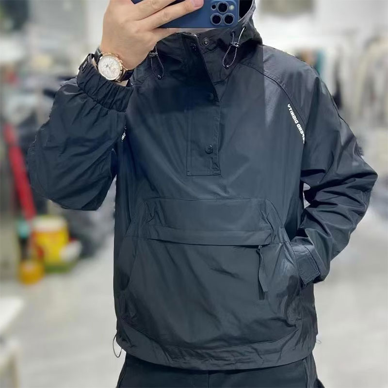 Kai Si Ke Men's Outdoor Sports Hoodie Men's workwear loose solid color simple hooded jacket Solid color pullover waterproof top