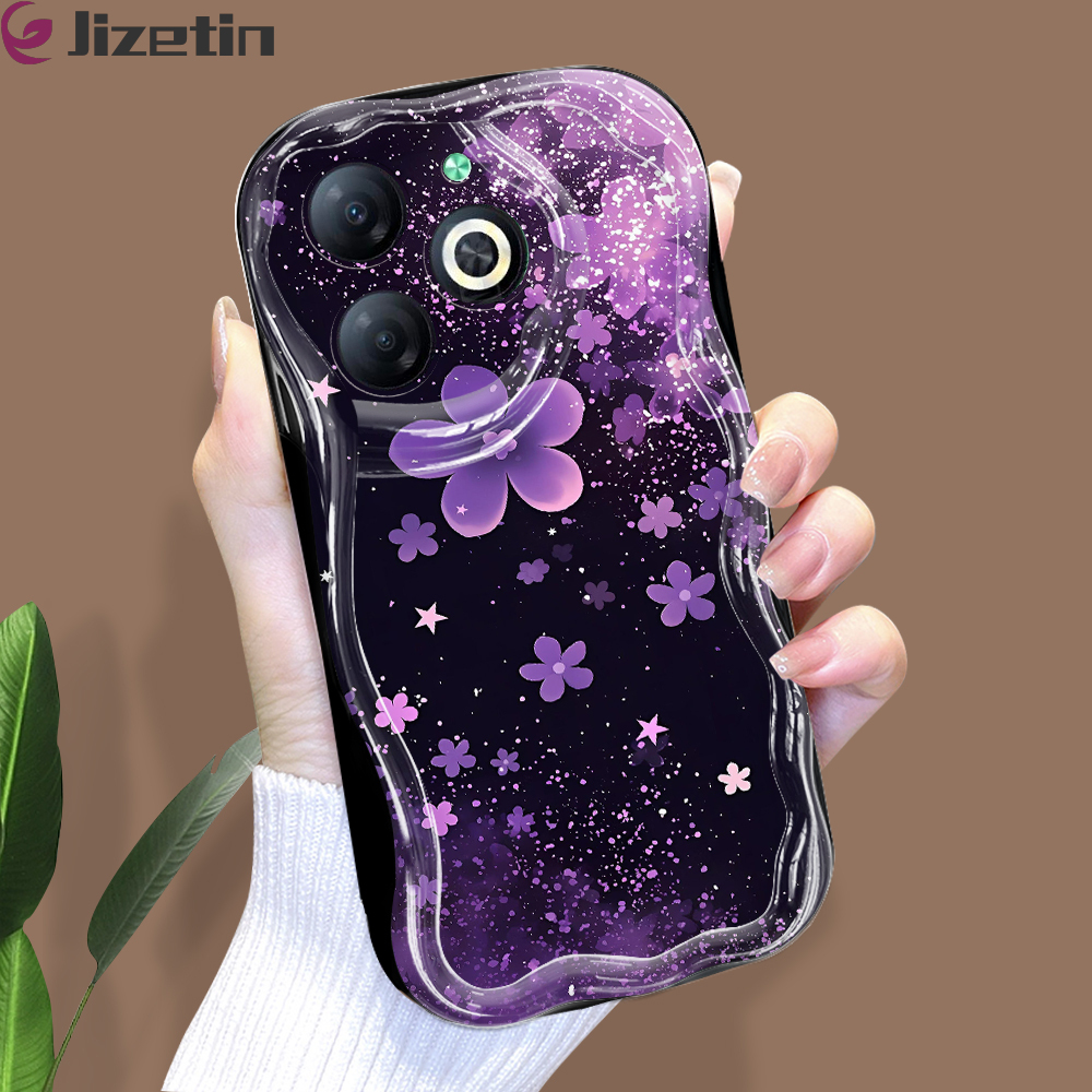 Jizetin for Infinix Smart 8 Hot 40i Spark Go 2024 Spark 20 20C Pop 8 Back Cover Pink Purple Glitter Cream Wavy Edge Soft Silicone Phone Case. 