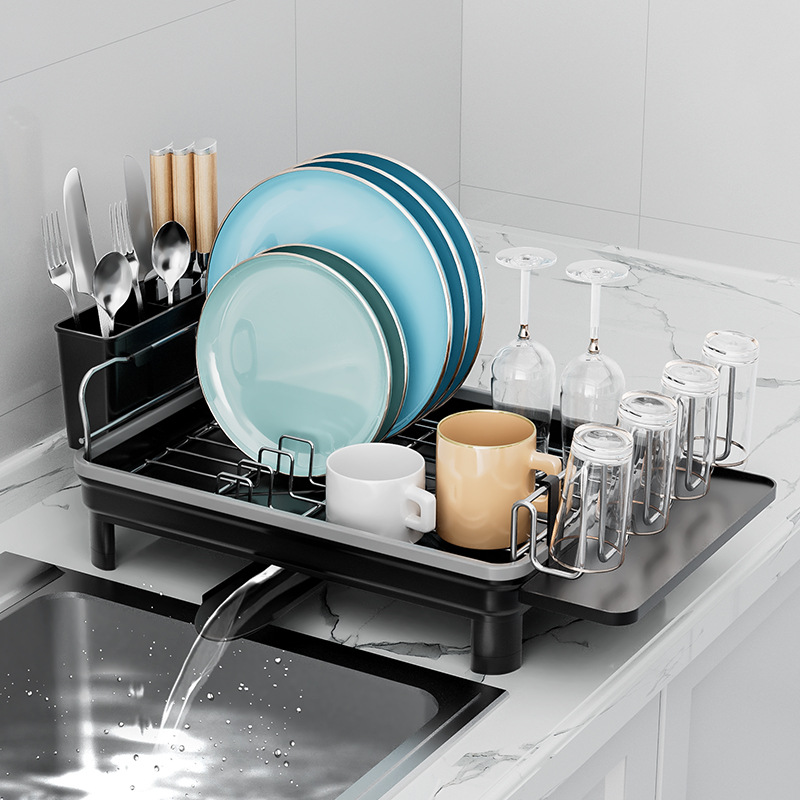 YONUO Kitchen 304 stainless steel dish draining household tableware drain basket tableware storage rack