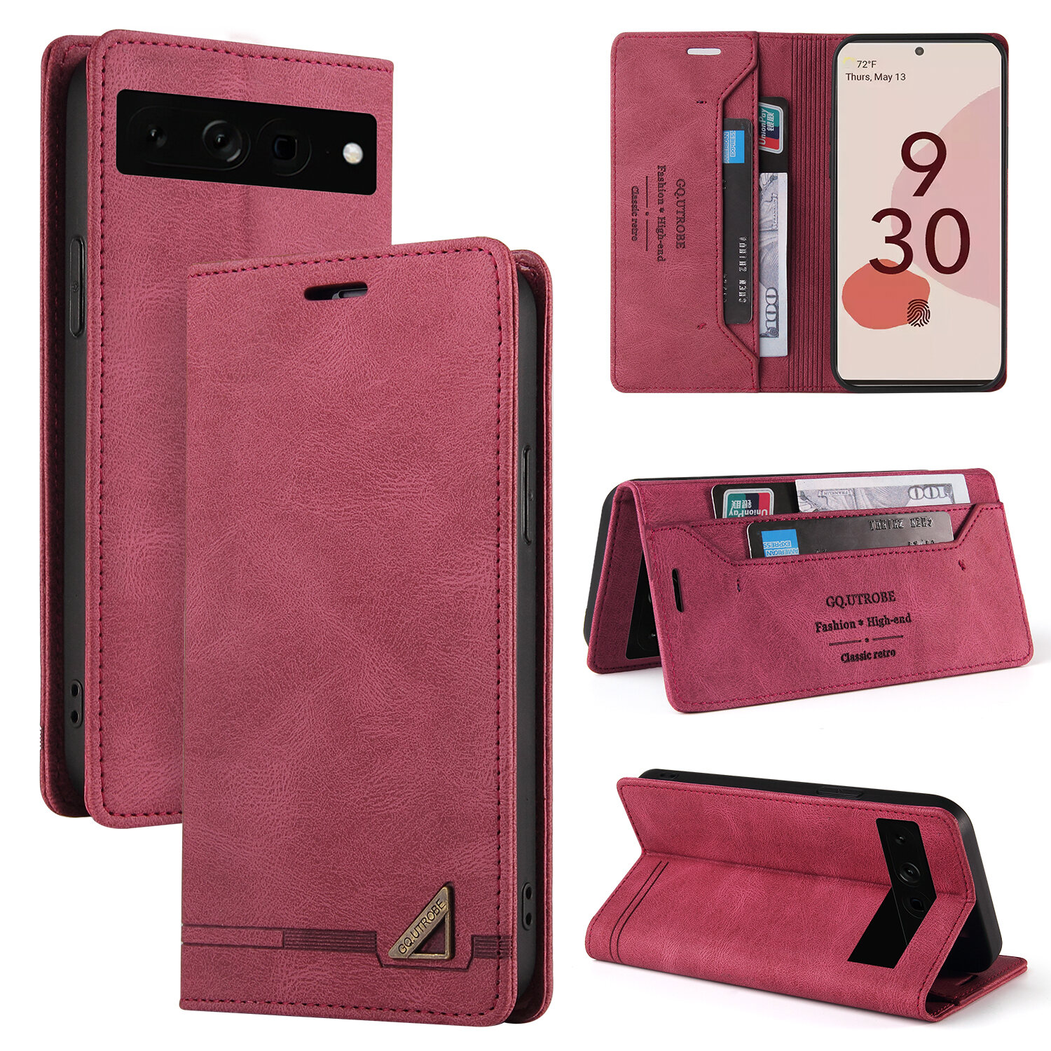 lthmy for Google Pixel 7 Pro case Retro Wallet Foldable Built-in Card Slot and Magnetic Closure Protective Cover