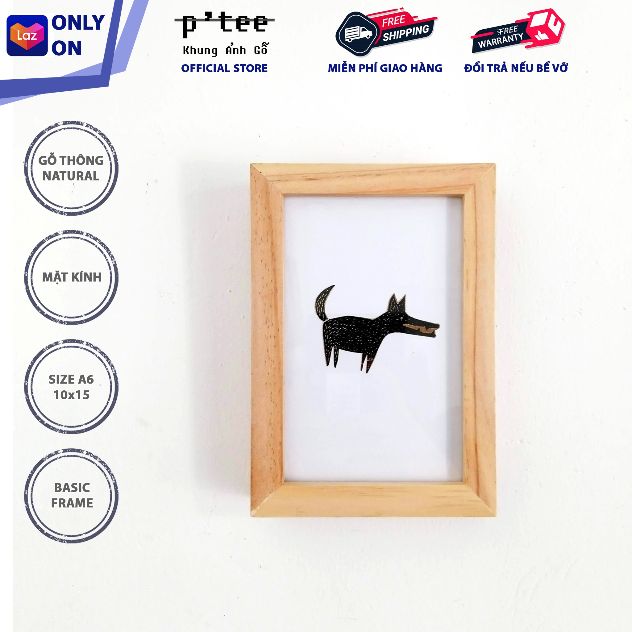 Photo Frame Wood Basic 10x15 A6 - Picture Frame Pinewood and Glass Wall Decoration - Wood Frame by P'Tee