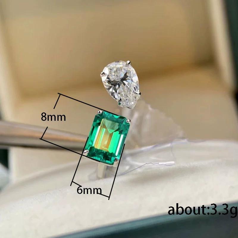 Imitation Emerald Tourmaline Princess Square Temperament Open Ring Female Ring