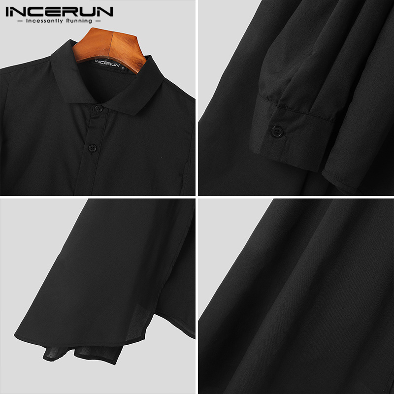 INCERUN Mens Elegance Patchwork Cloak Plain Shirts Formal Party Lapel Tops (Western Style)