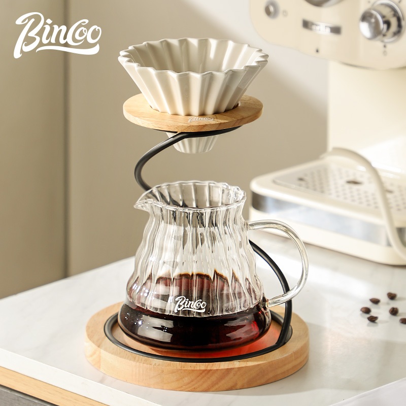 BINCOO Coffee Dripper Set Ceramic V60 Origami Filter Cup Drip Hand Rinsed Coffee Pot Set Filter Bracket Sharing Pot Combination