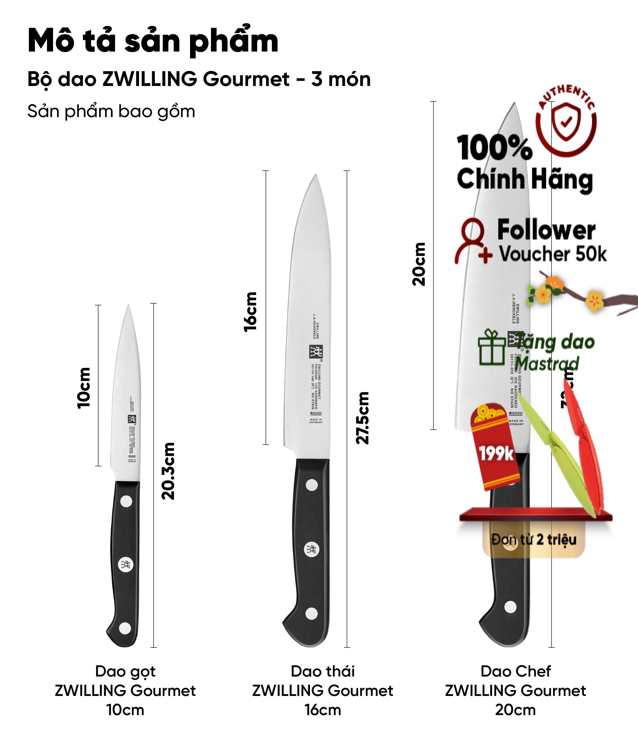 [Trả góp 0%] ZWILLING - Bộ dao ZWILLING Gourmet - 3 món