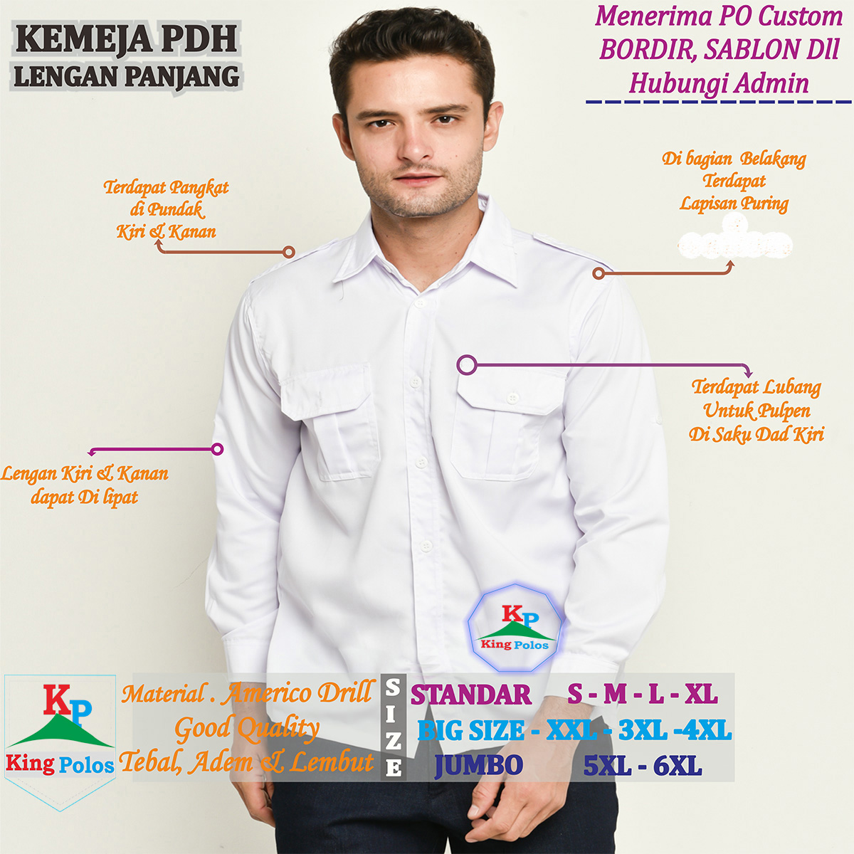 KEMEJA PDH PUTIH KEMEJA PUTIH POLOS SERAGAM PNS/ASN PUTIH