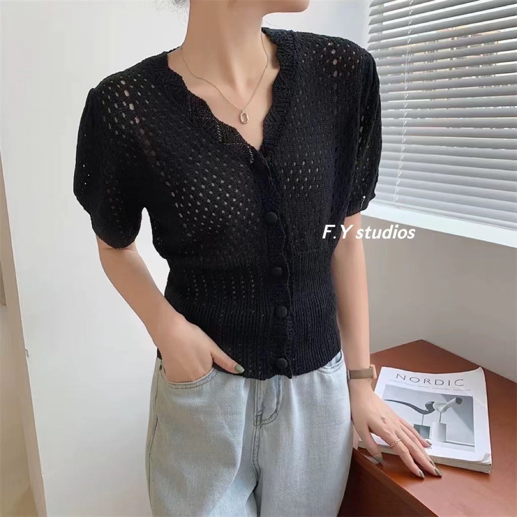𝙁.𝙔 𝙨𝙩𝙪𝙙𝙞𝙤𝙨 🌸(พร้อมส่ง‼️)🌸เสื้อไหมพรม เสื้อลูกไม้แขนสั้น กระดุมหน้า ...