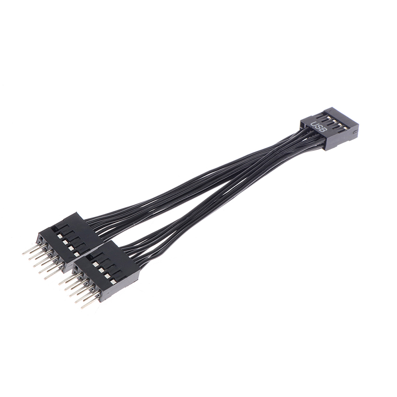 USB Motherboard Cable USB Header Extension Cable 9Pin 1 Female to 2 Male Y Splitter Cable Black.