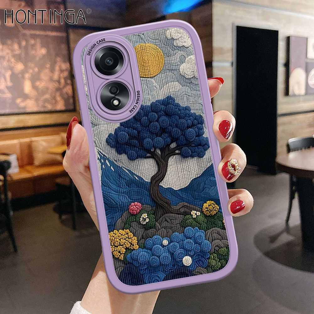 Hontinga for OPPO A58 4G Back Cover PU Leather Sun and Trees Phone Case Soft Silicone Edge Mobile Cover. 