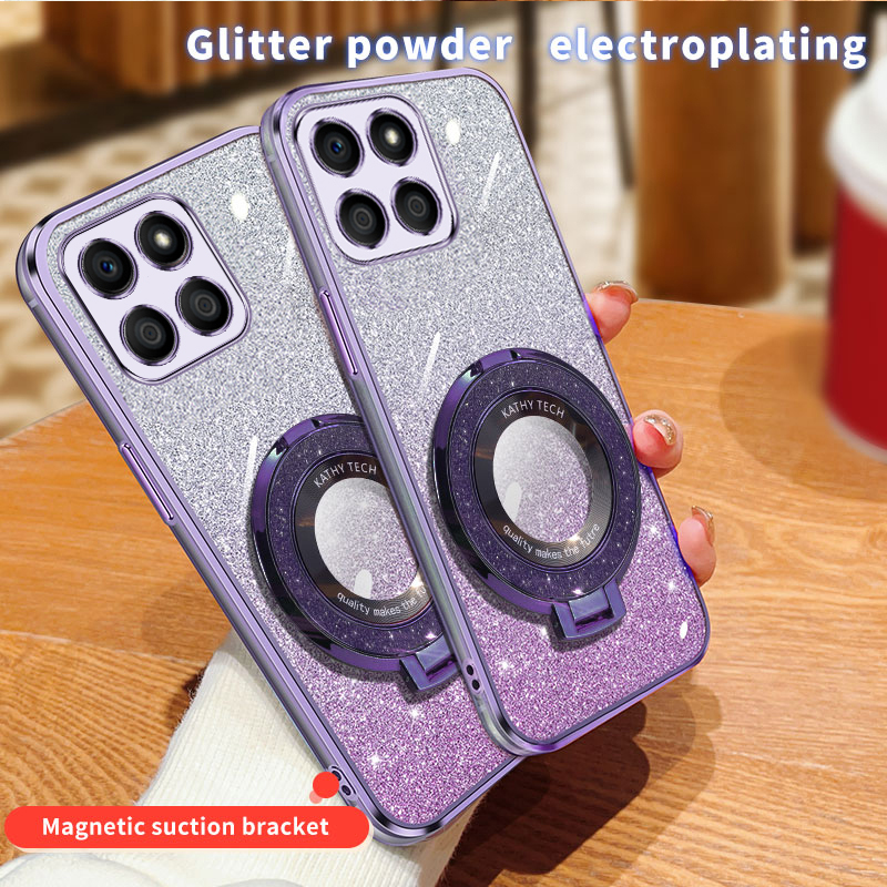 For Honor X6B 4G Case Creative Bracket Transparent Fashion Soft Glitter Plated Fall Prevention for Honor X6B Back Cover.