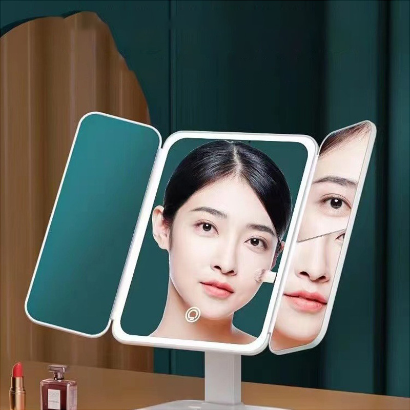Gương trang điểm gắn đèn LED Máy tính để bàn máy tính để bàn với ánh sáng Filler gương xách tay vỏ gương trang điểm gương