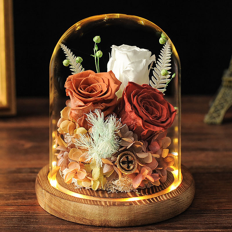 Seangel Women's Day gift Preserved Fresh Flower Dried flower Beauty and The Beast Fresh Red Eternal Roses In A Glass Dome For Valentine's Day Gifts Christmas Goddess Day Girlfriend gift Home Decor Ornaments